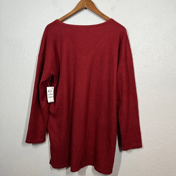 NEW! Style & Co Waffle Knit Loose Fit Soft Slub Tee Long Sleeve Red - XL - Picture 4 of 5